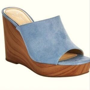Jessica Simpson Womens Blue Suede 4 Inch Wedge Shantelle Sandals Size 9M